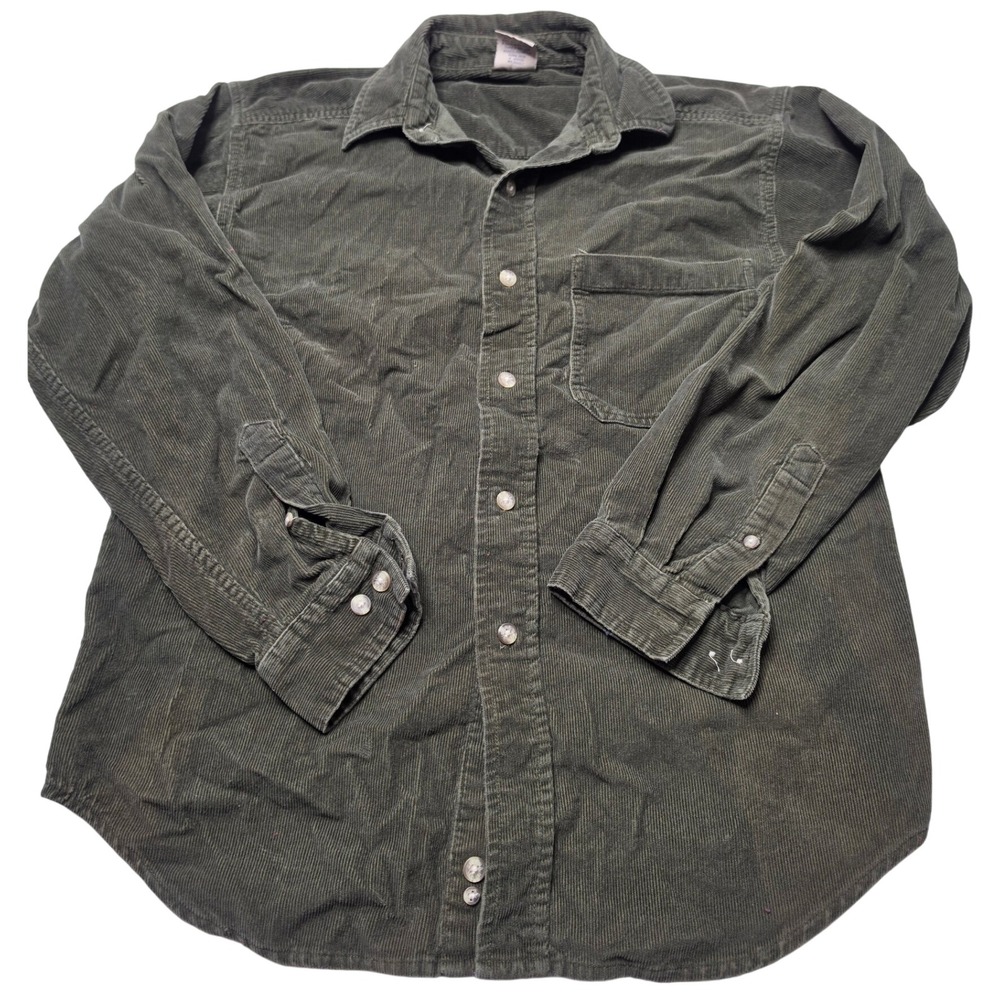 High Sierra Mens Large Olive Green Corduroy Button Down Shirt Long Sleeve Cotton